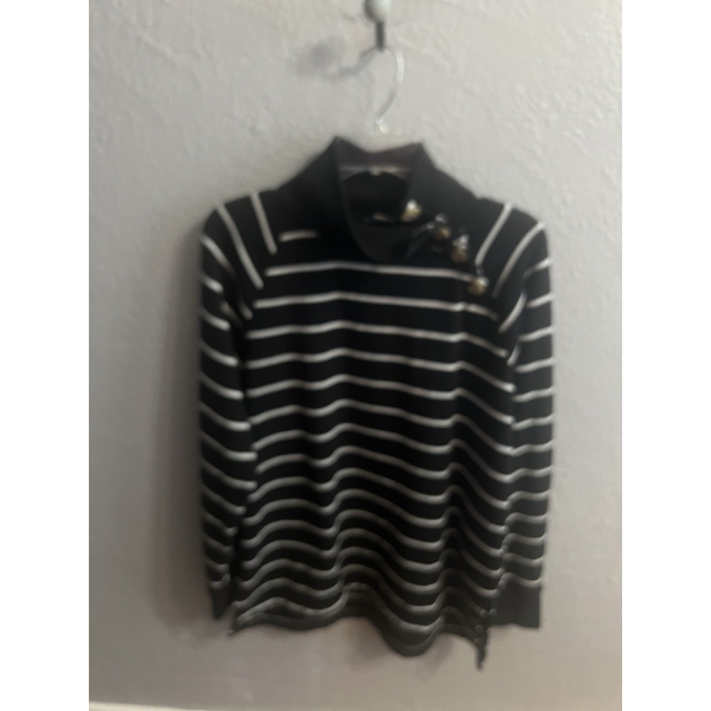 J Crew Wide Button Sweatshirt Womens Striped High Neck Long Sleeve Size Medium
